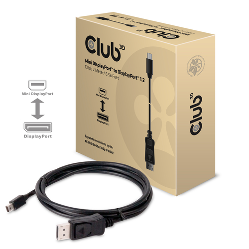 CLUB3D Mini DisplayPort to DisplayPort 1.2 Cable 4K60Hz M/M 2Meter Bi-Directional