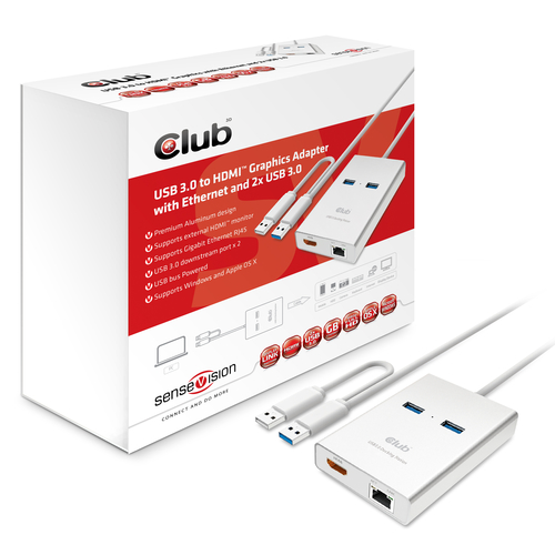 CLUB3D USB 3.0 to HDMI™ Graphics + Ethernet + 2 x USB 3.0