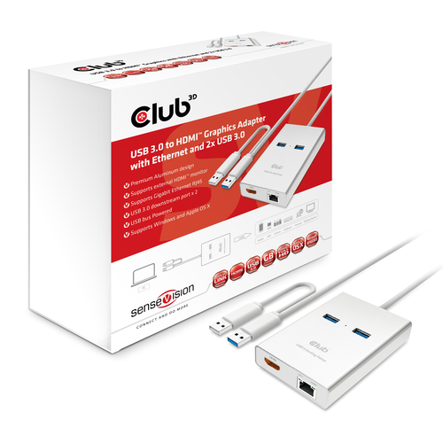 CLUB3D USB 3.0 to HDMI™ Graphics + 3 x USB 3.0 Argent