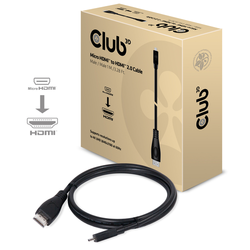 CLUB3D Micro HDMI™ to HDMI™ 2.0 4K60Hz Cable 1M / 3.28Ft