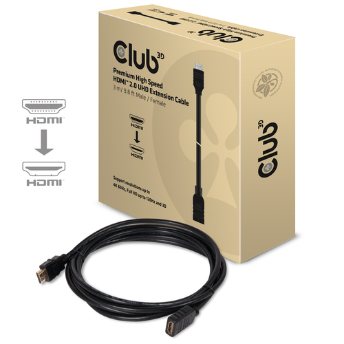 CLUB3D Premium High Speed HDMI™ 2.0 4K60Hz Extension Cable 3m/ 9.8ft Male/Female