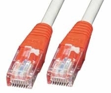 Cross Over Cat.5e UTP Patchkabel, grau mit rotem Stecker, 2m