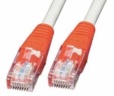 Cross Over Cat.5e UTP Patchkabel, grau mit rotem Stecker, 0,5m