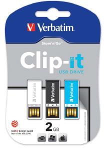 2GB Clip-it USB Drive - 3pk - Orange, Blue, Green