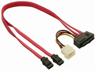 InLine® SAS Anschlusskabel, 29pol SFF-8482 + Power an 2x SATA, 0,5m