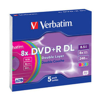 Verbatim 5PK Colours 8.5GB 8X DVD+R JC