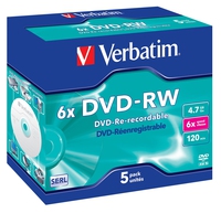 Verbatim 5PK 4.7GB 6X DVD-RW JC