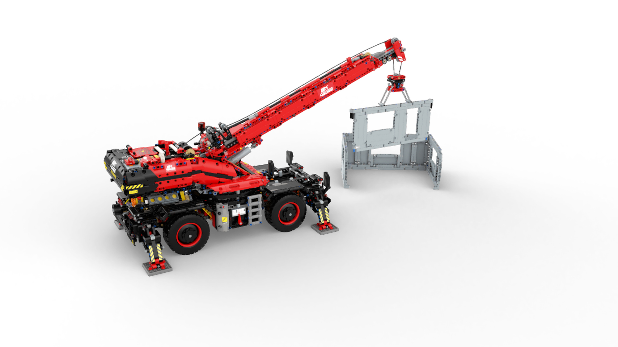 big red lego crane