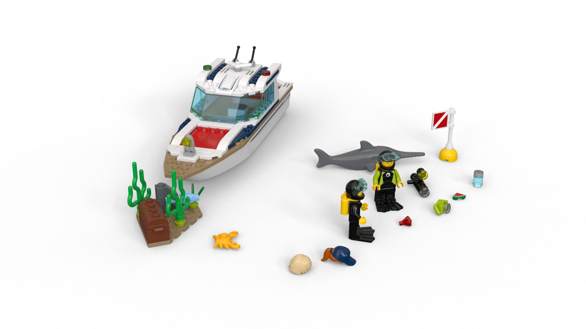 LEGO City Great Vehicles Diving Yacht 60221 Ship Building Toy and Diving  Minifigures (148 Pieces)