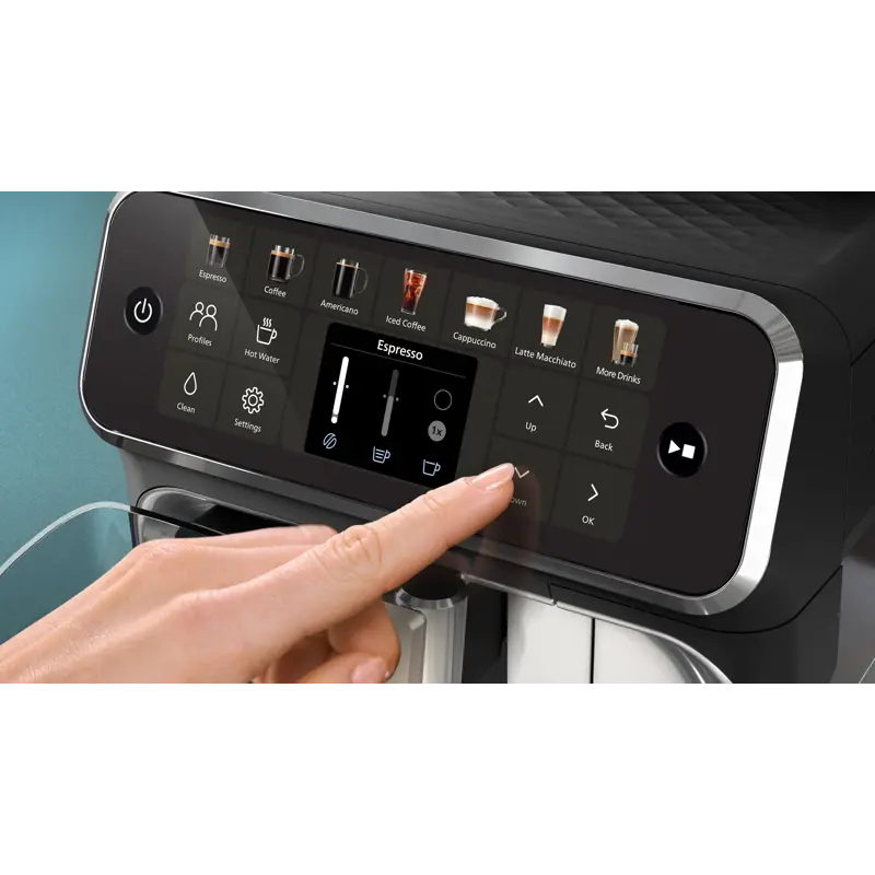 Intuitives Display zum Auswählen, Anpassen und Speichern von Kaffeespezialitäten