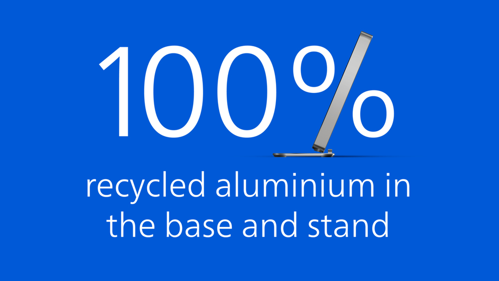 100% recycled aluminium base and stand