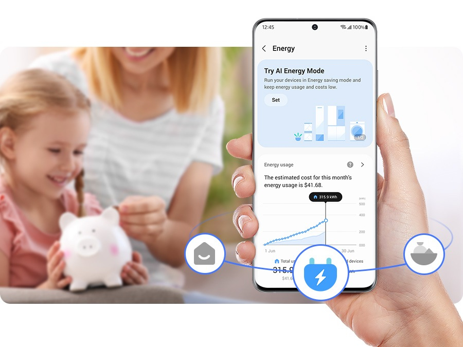 Überwacht und verwaltet den Energieverbrauch von smarten vernetzten Geräte für einen energieeffizienten Umgang im Zuhause und um Geld zu sparen.