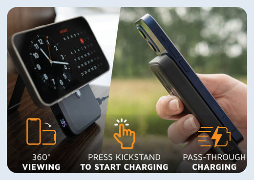 Desk charging in portrait or landscape mode