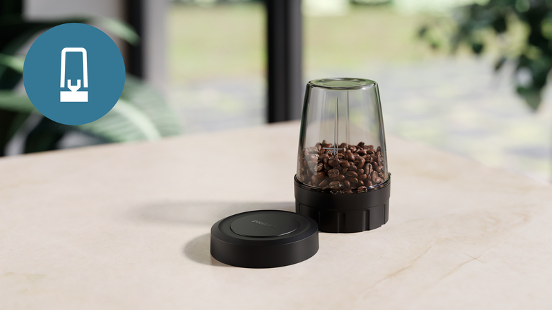 Liten bägare på 300 ml med platt knivblad för kaffebönor och kryddor