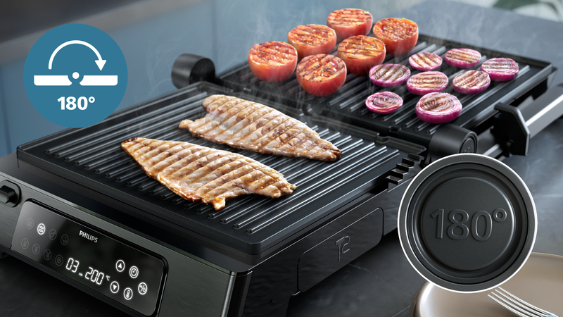Otwiera się o 180°, umożliwiając grillowanie na blacie