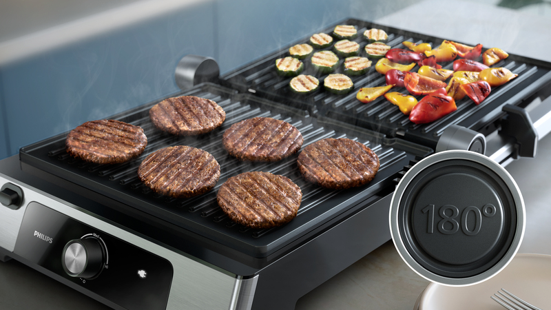 Kan öppnas i 180° för grillning på plan yta