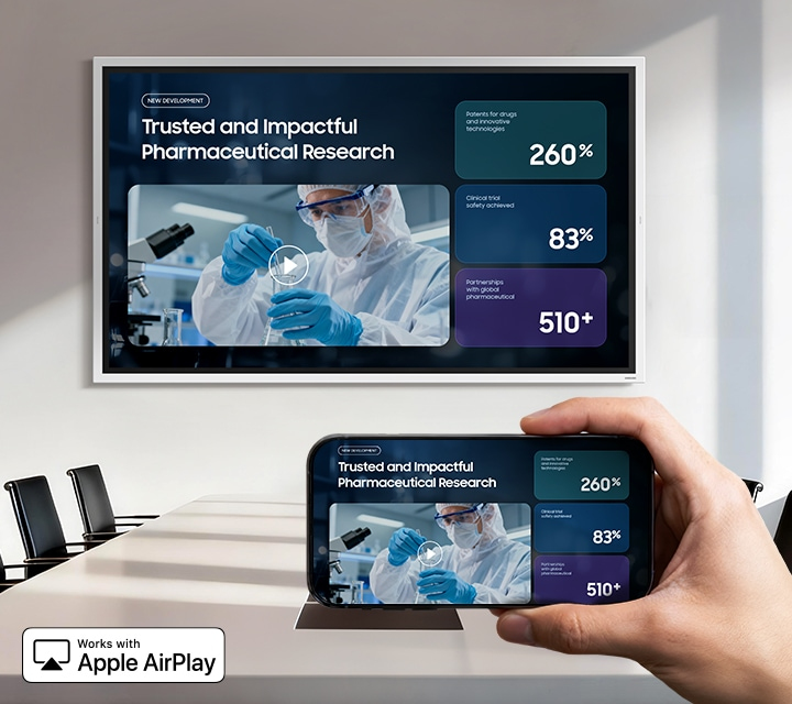 Present from any Apple device — no cables needed