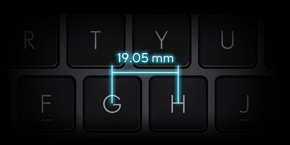 Full-sized key pitch 19.05 mm