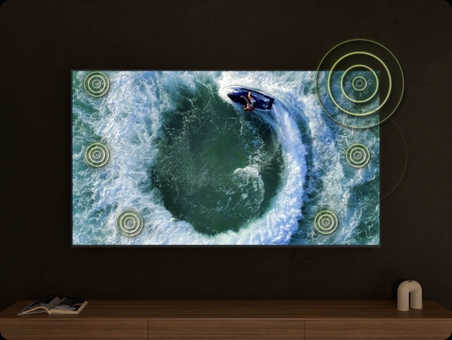 Dynamic 8-speaker sound that follows the action