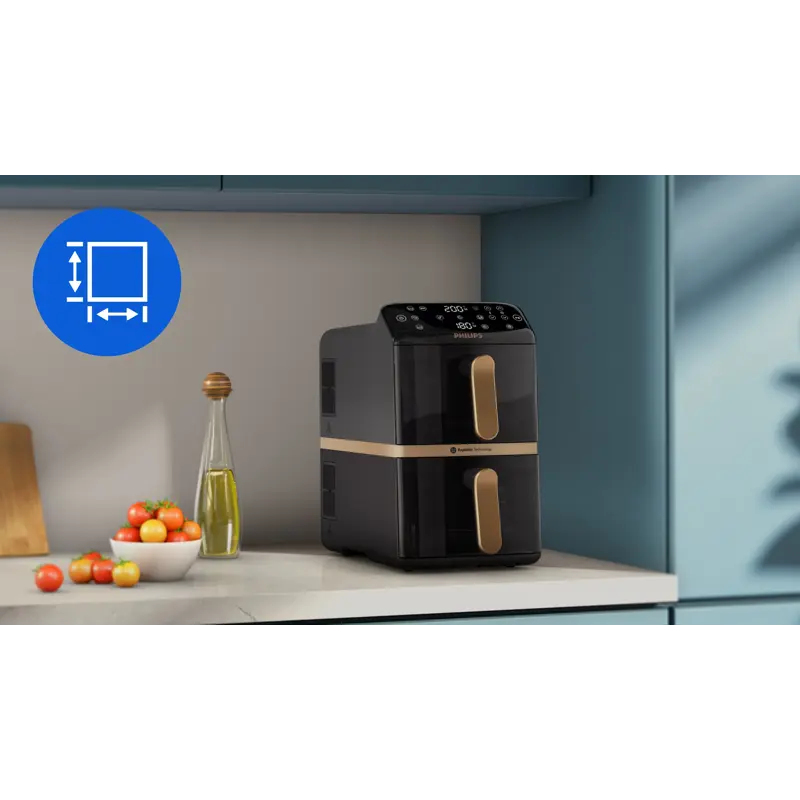 Il design verticale occupa metà dello spazio sul piano di lavoro