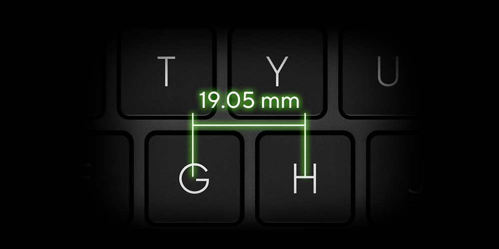 Full-sized key pitch 19.05 mm