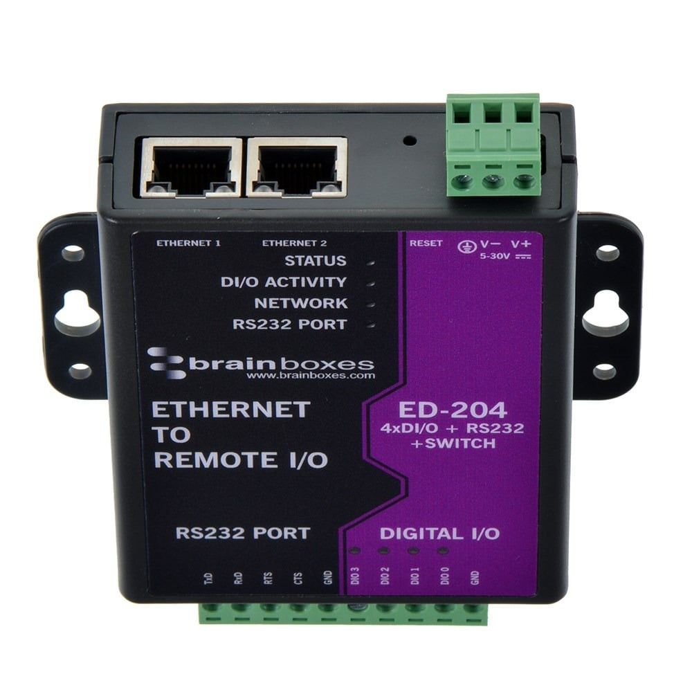 4 Digital Inputs/Outputs + RS232 Serial Port + Ethernet Switch