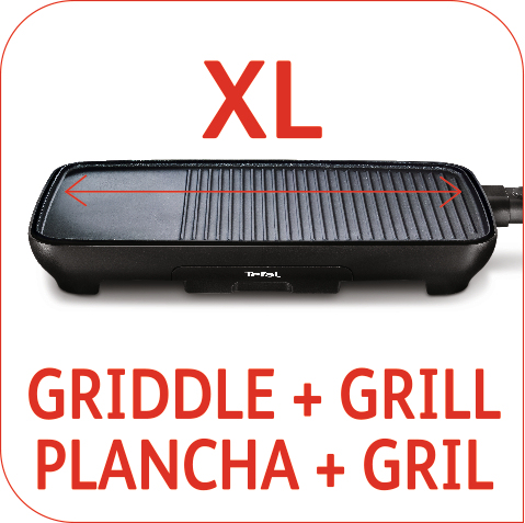 2/3 klassische Grillfläche (mit Fettabflussrillen) und 1/3 Teppanyaki-Grillfläche (glatt)