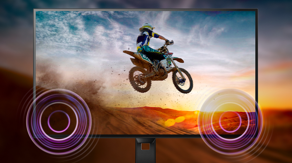 Built-in speakers for audio without desktop clutter