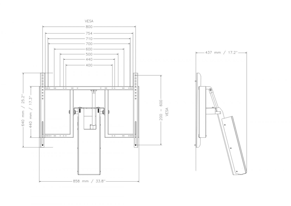 Display mount for 42" to 100" displays for table systems