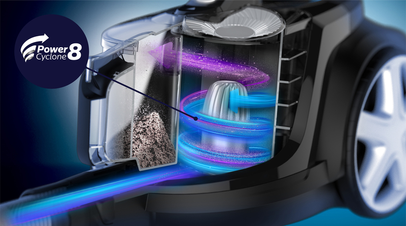 Technologia PowerCyclone 8 dłużej utrzymuje najwyższą moc ssania