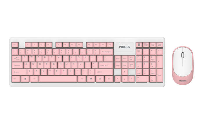 Philips SPT6314P/93 keyboard Mouse included Universal RF Wireless + USB QWERTY English Pink, White