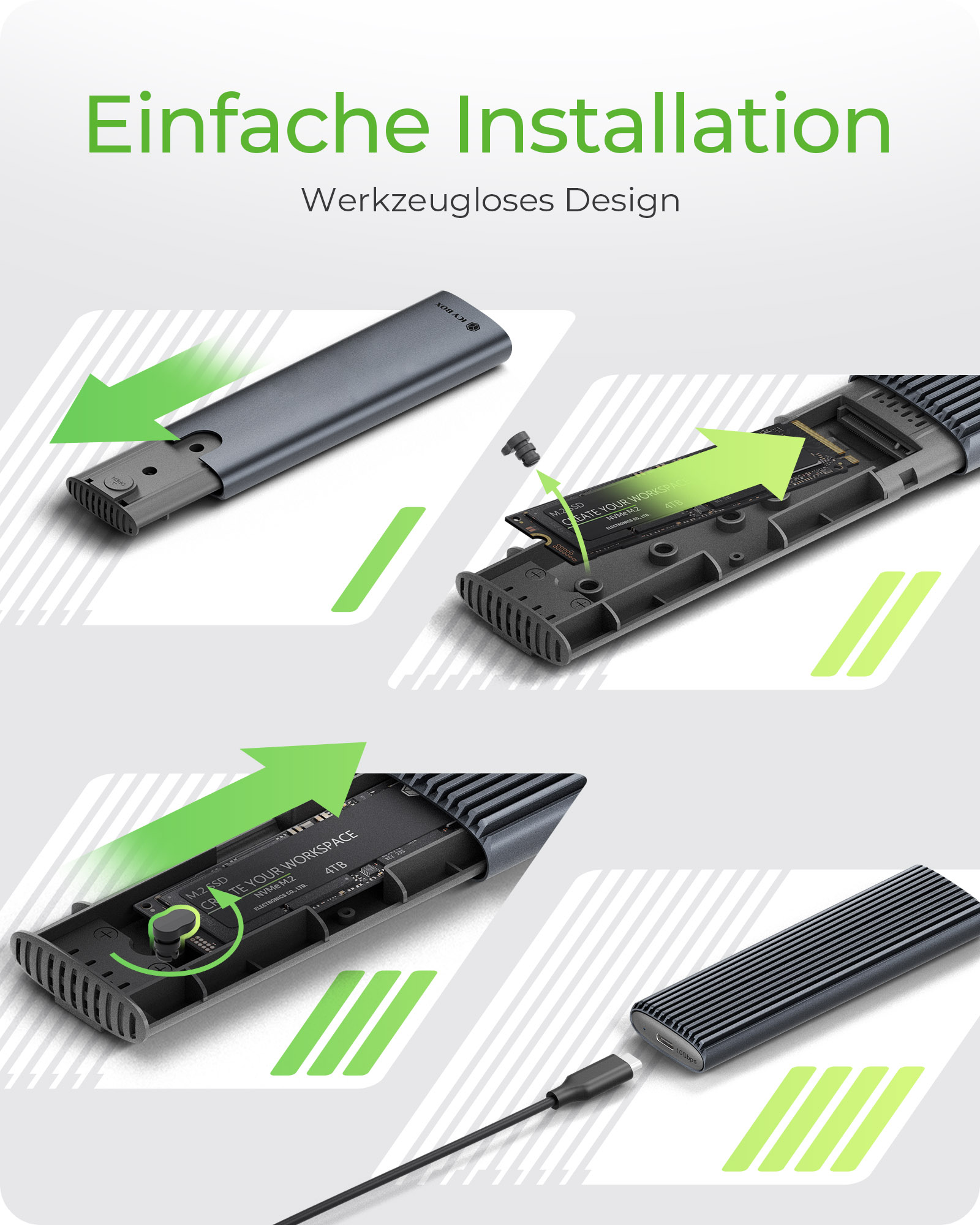 Geh. IcyBox für NVMe M.2 & SATA M.2 SSD