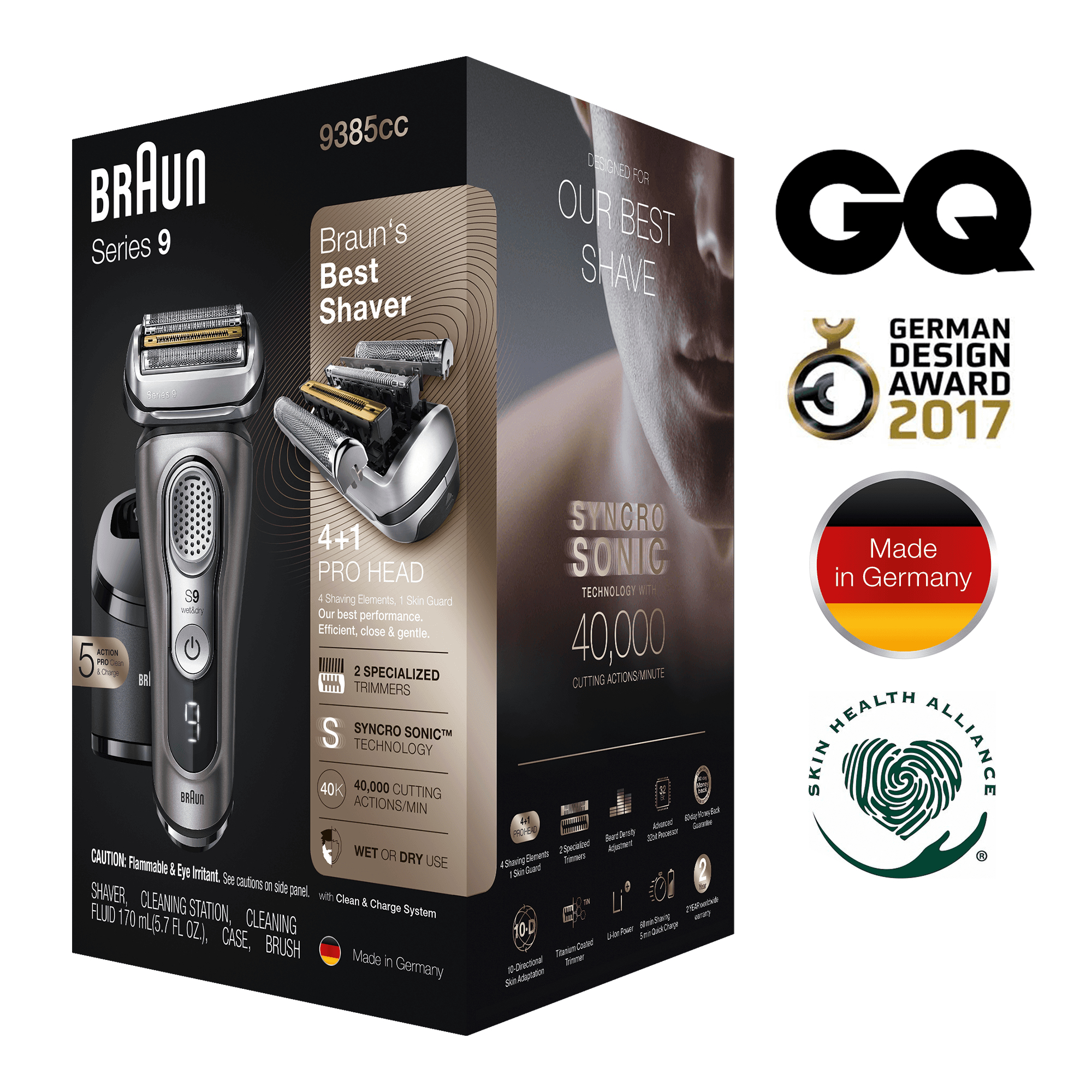 Braun Series 9 9385cc Latest Generation Electric Shaver, Clean&Charge Station, Leather Case,Graphite – image 9