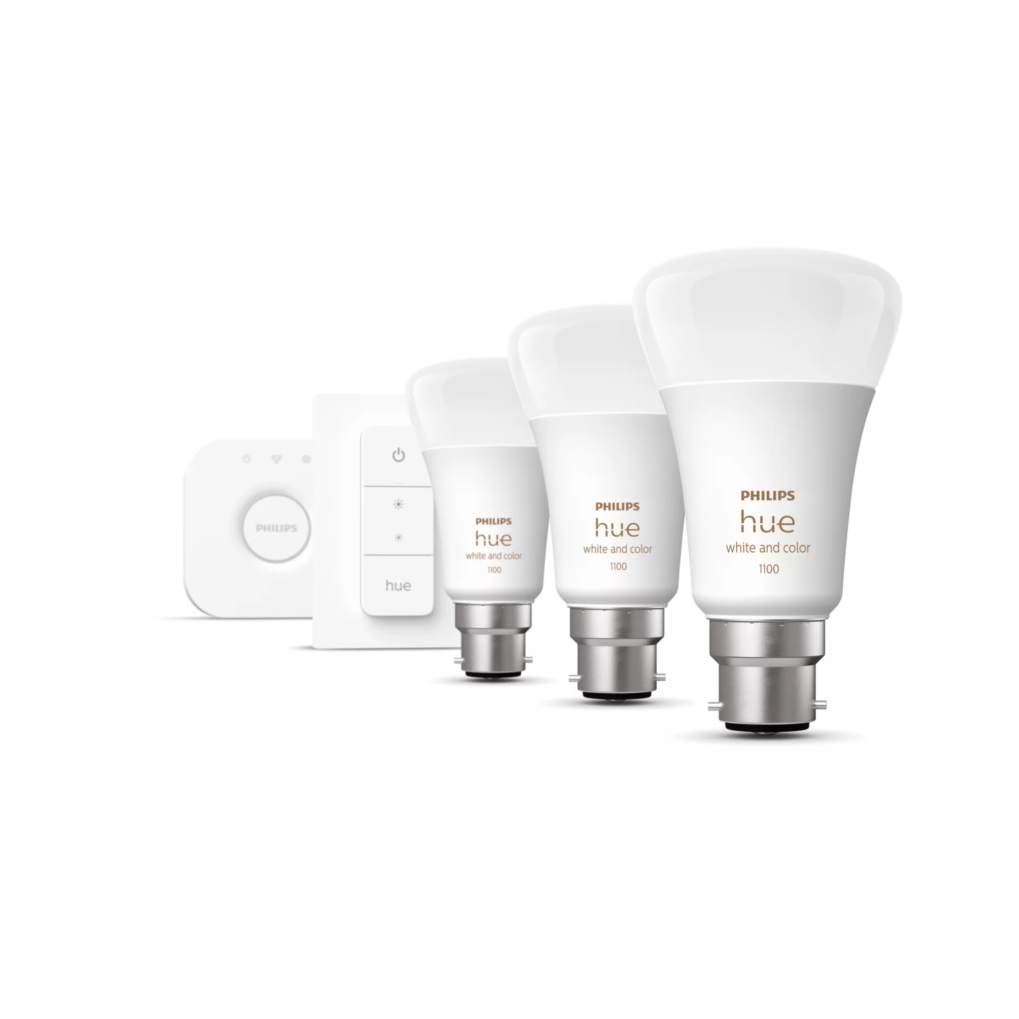 Philips by Signify Philips Hue White and colour ambience Starter kit: 3 B22 smart bulbs (800) + dimmer switch – image 2