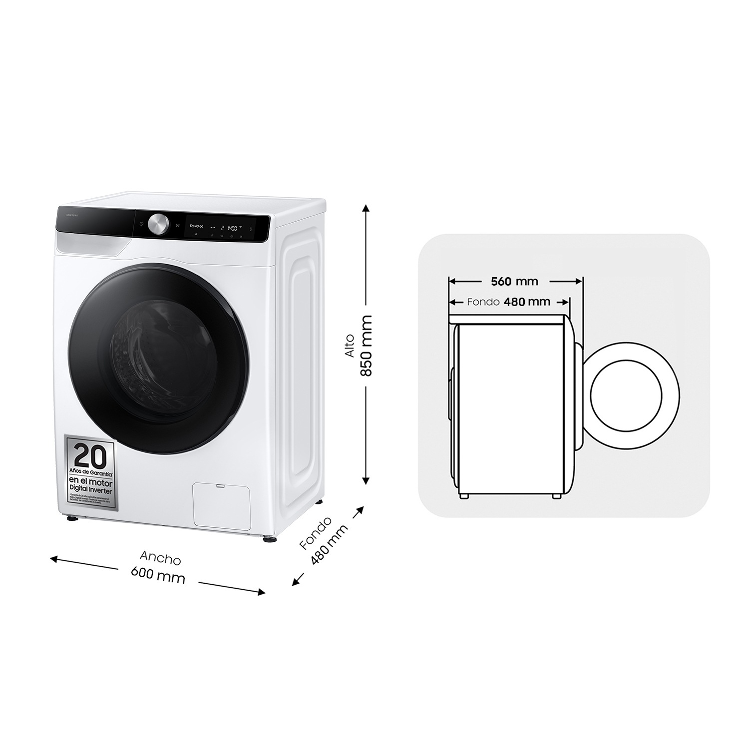 Samsung WD90DG6G94BK washer dryer Freestanding Front-load White – image 2