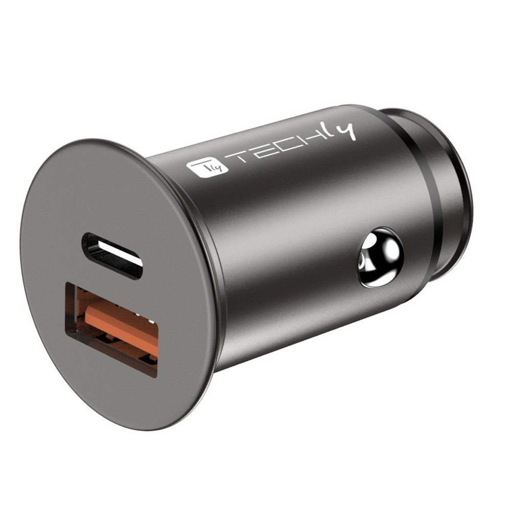 Techly Mini Car Charger USB-A and USB-C Quick Charge 3.0