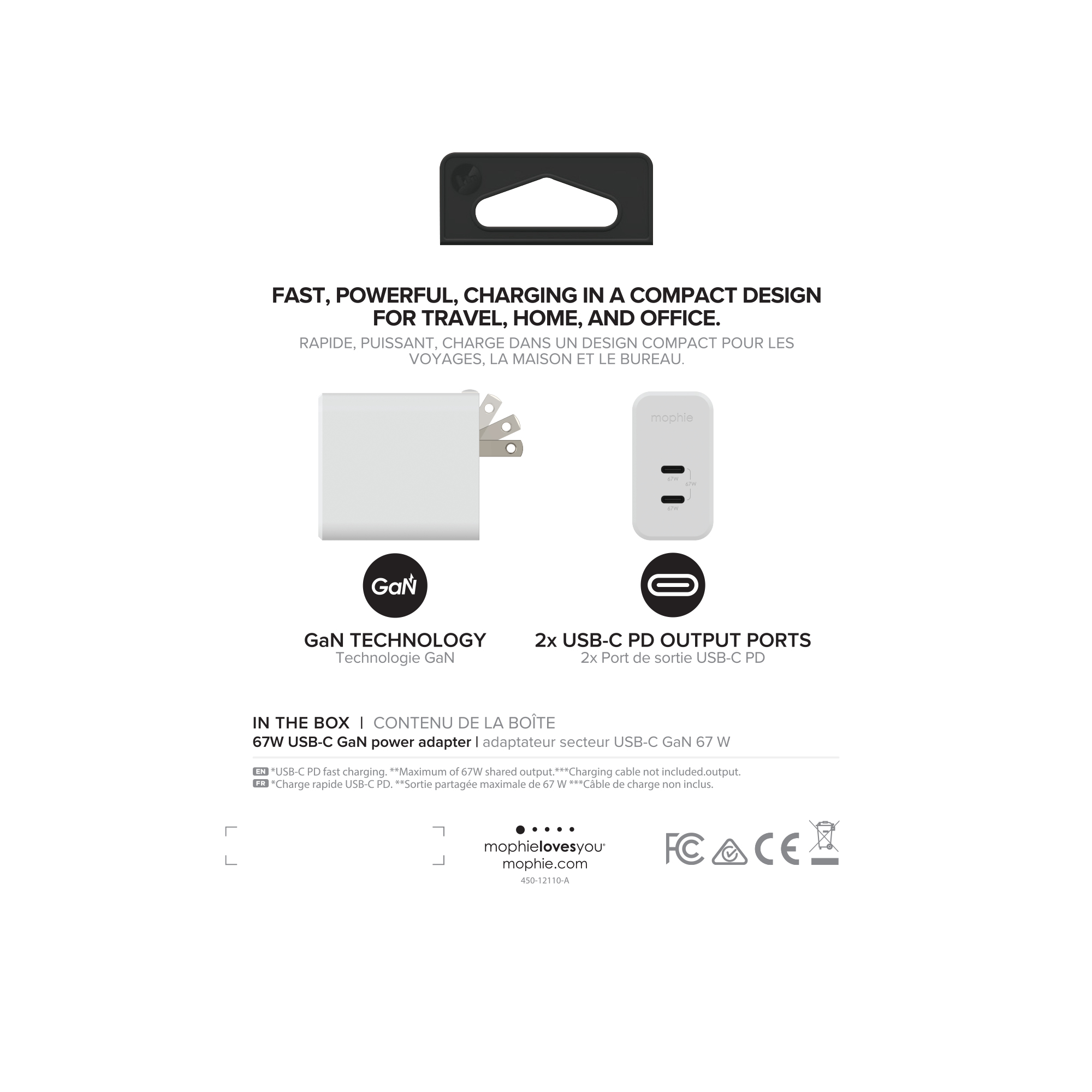 mophie Accessories-Wall Adapter-USB-C-PD-DUAL-67W-GAN-White-NA (2xUSBC) – image 4