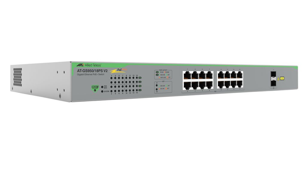 Allied Telesis AT-GS950/18PS-V2-50 commutateur réseau Non-géré Gigabit Ethernet (10/100/1000) Connexion Ethernet, supportant l'alimentation via ce port (PoE) Gris