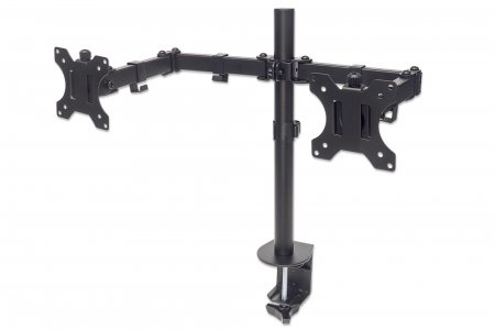 Manhattan Soporte doble de sobremesa para TV/monitores (Articulado), para pantallas de 10" a 27", fijación con abrazadera, Compatibilidad VESA: 75×75 y 100×100 mm (verifique las dimensiones de los cuatro orificios de montaje traseros), carga máx 8 kg por pantalla imagen 1