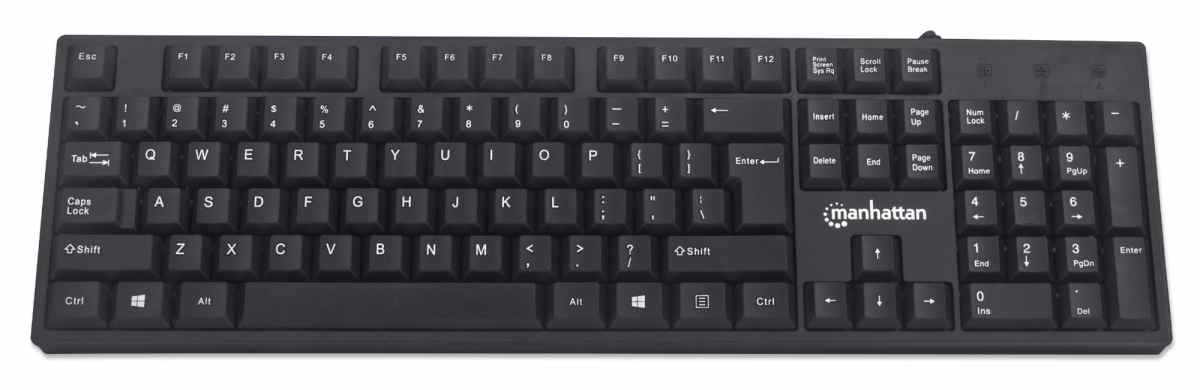 Manhattan Keyboard UK USB Wired, Standard Qwerty layout, Black, Full Size Keys, Cable 1.5m, USB-A connection, Plug and Play, Three Year Warranty, Retail Boxed – image 3