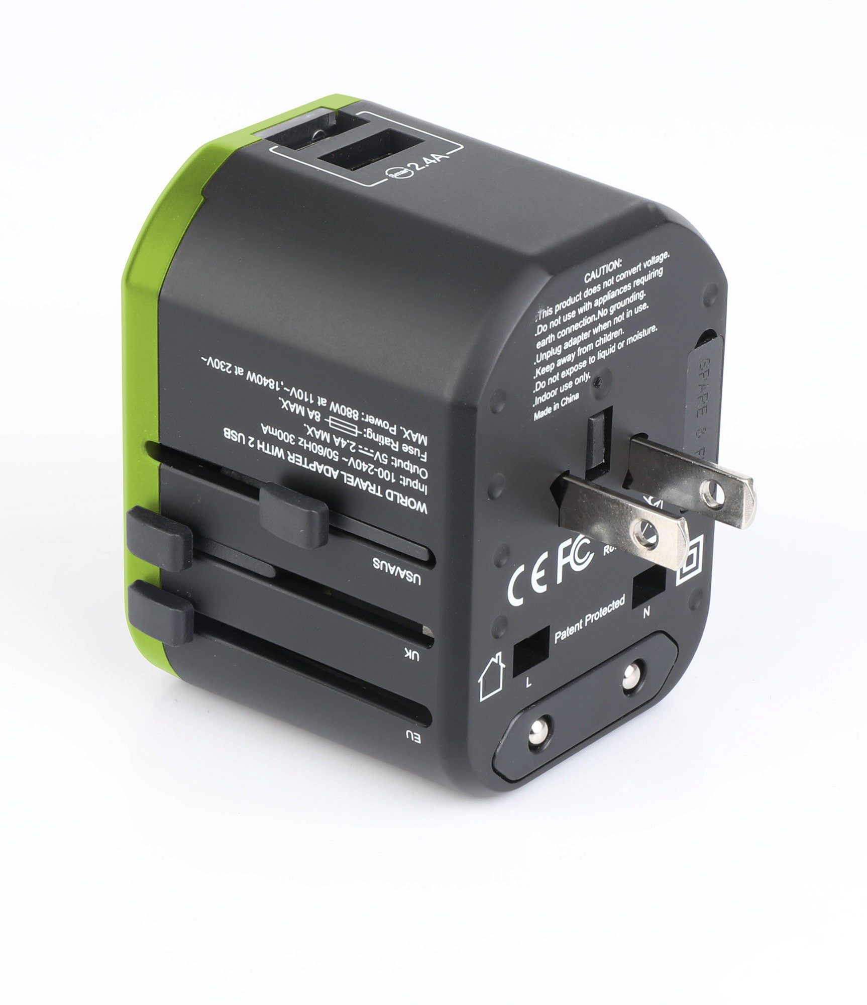 Techly Travel Adapter with 2 USB Ports 2.4A Black/Green – image 3