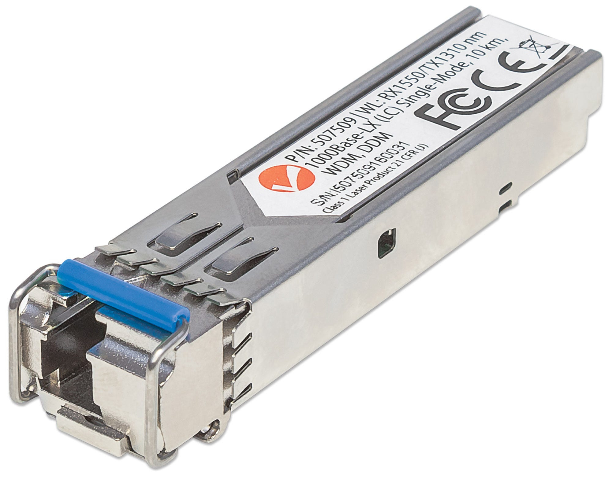 Intellinet Transceiver Module Optical, Gigabit Fiber WDM Bi-Directional SFP, 1000Base-Lx (LC) Single-Mode Port, 10km, Wavelengths: receive (RX) 1550nm and trans