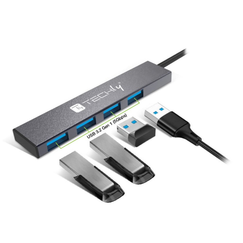 Techly IUSB32-HUB4A-4U3SL laptop dock/port replicator Wired USB 3.2 Gen 1 (3.1 Gen 1) Type-A Grey – image 3