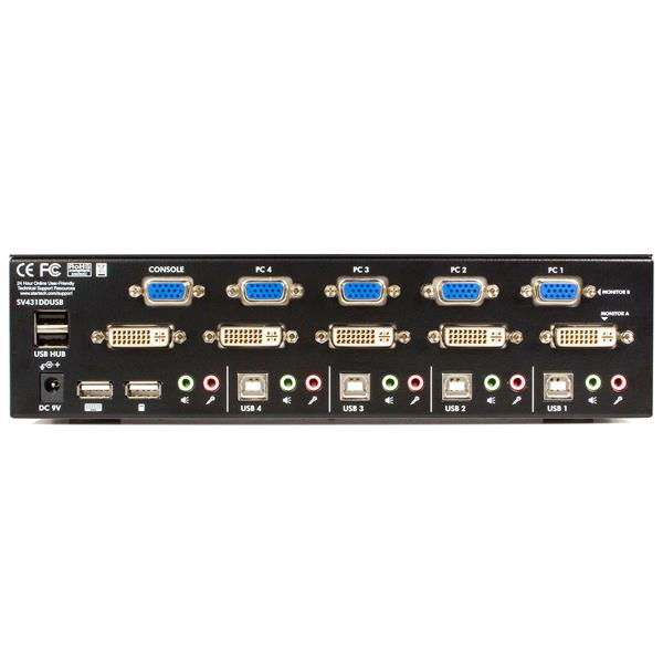 StarTech.com 4 Port DVI VGA Dual Monitor KVM Switch USB with Audio & USB 2.0 Hub – image 3