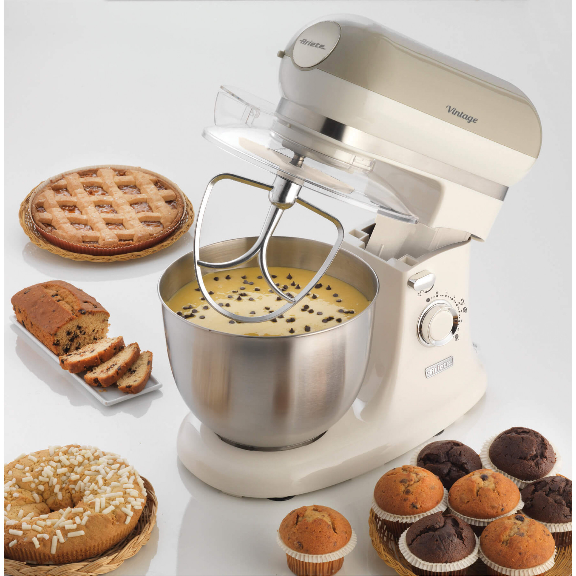 Ariete 1588 Vintage Mixer, Planetary Mixer for bread, pizza, cakes and pastries,5.5 L Capacity, 7 speeds, 2400 Watts, Pastel Beige – image 5