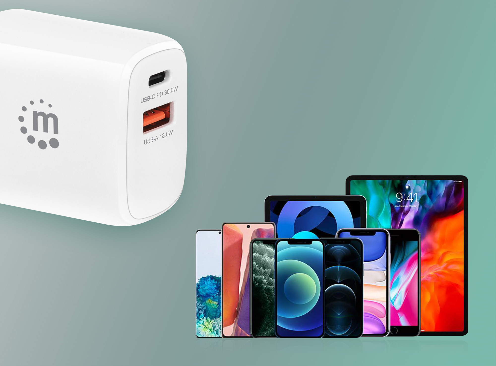 Manhattan Wall/Power Mobile Device Charger (Euro 2-pin), USB-C and USB-A ports, USB-C Output: – image 9