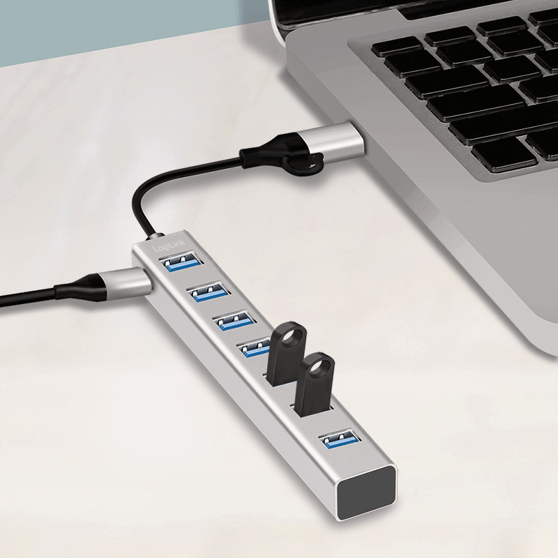 LogiLink USB 3.0 hub, 4x USB-A, 5 Gbit/s, 2-in-1 connection cable, silver – image 7