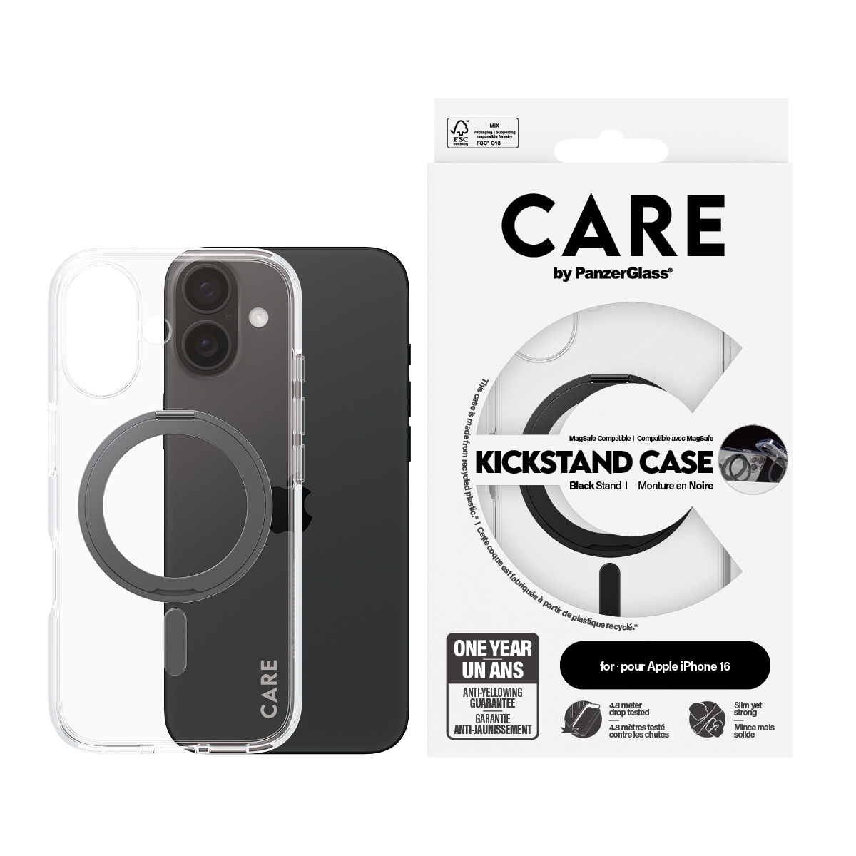 PanzerGlass CARE by PanzerGlass® Feature Case Transparent w. Black Kickstand & MagSafe iPhone 16 – image 2