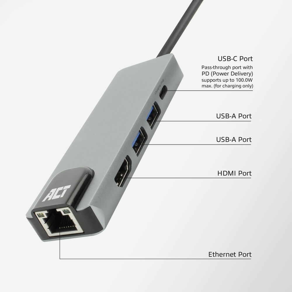 ACT USB-C 4K docking station for 1 HDMI monitor, ethernet, USB-A, PD pass-through – image 4