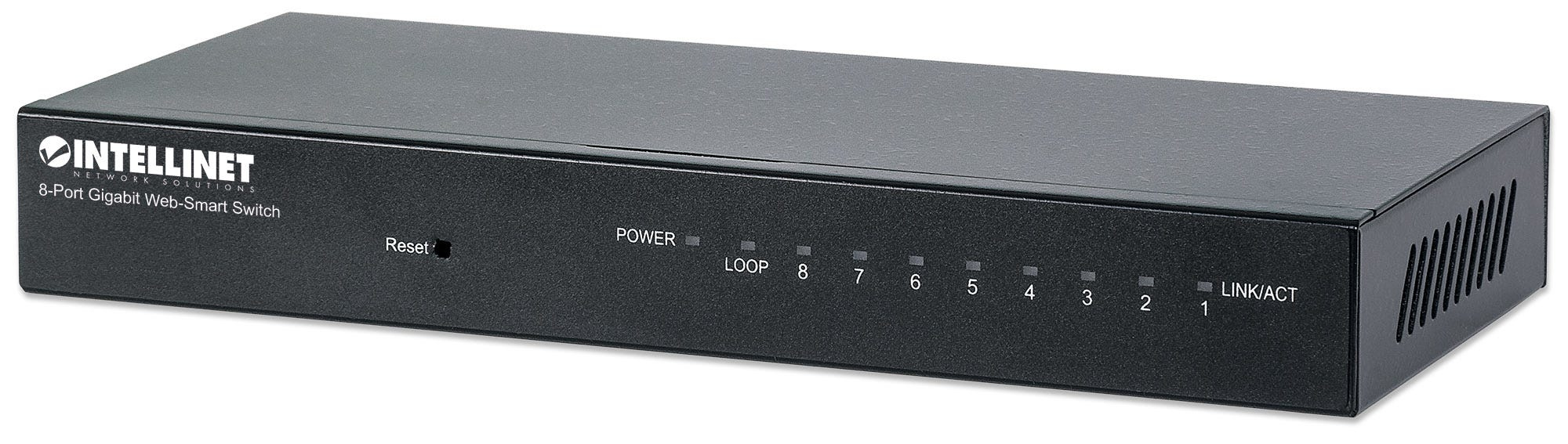 Intellinet 8-Port Gigabit Web-Smart Switch, 8-Port RJ45 10/100/1000 Mbps, IEEE 802.3az Energy Efficient Ethernet, Desktop, Metal (Euro 2-pin plug)